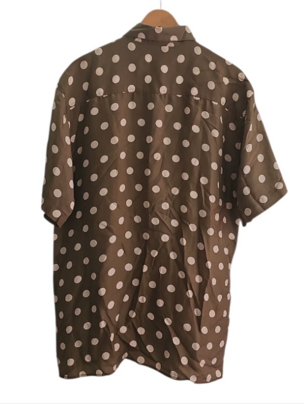 Robert Stock 100% Silk Polka Dot Shirt Men’s XL Olive Green Resortwear Retro - Picture 4 of 12